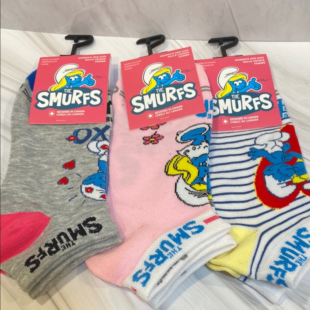 *NEW* 3 Pairs of Women’s Ankle Socks - The Smurf’s - Gray, Pink, Blue